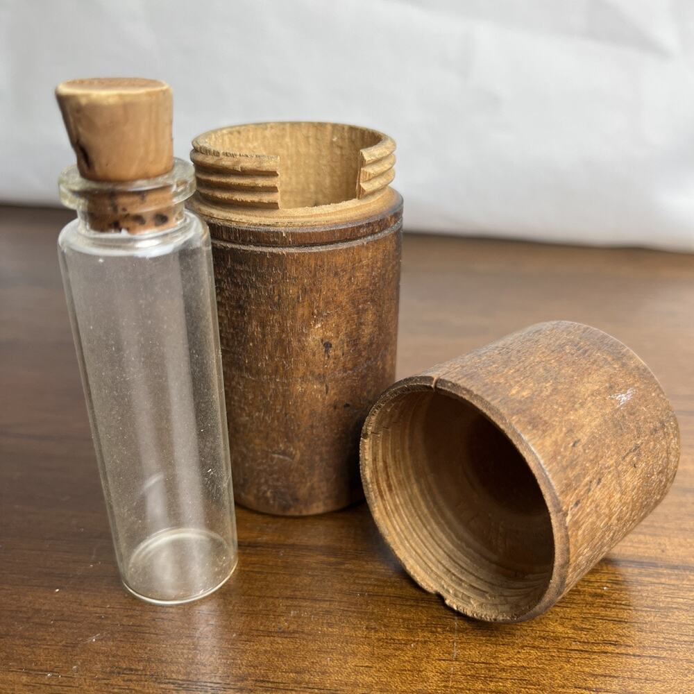 Vintage Cork Top Glass Bottle with Wooden Screw Top Container Apothecary Perfume